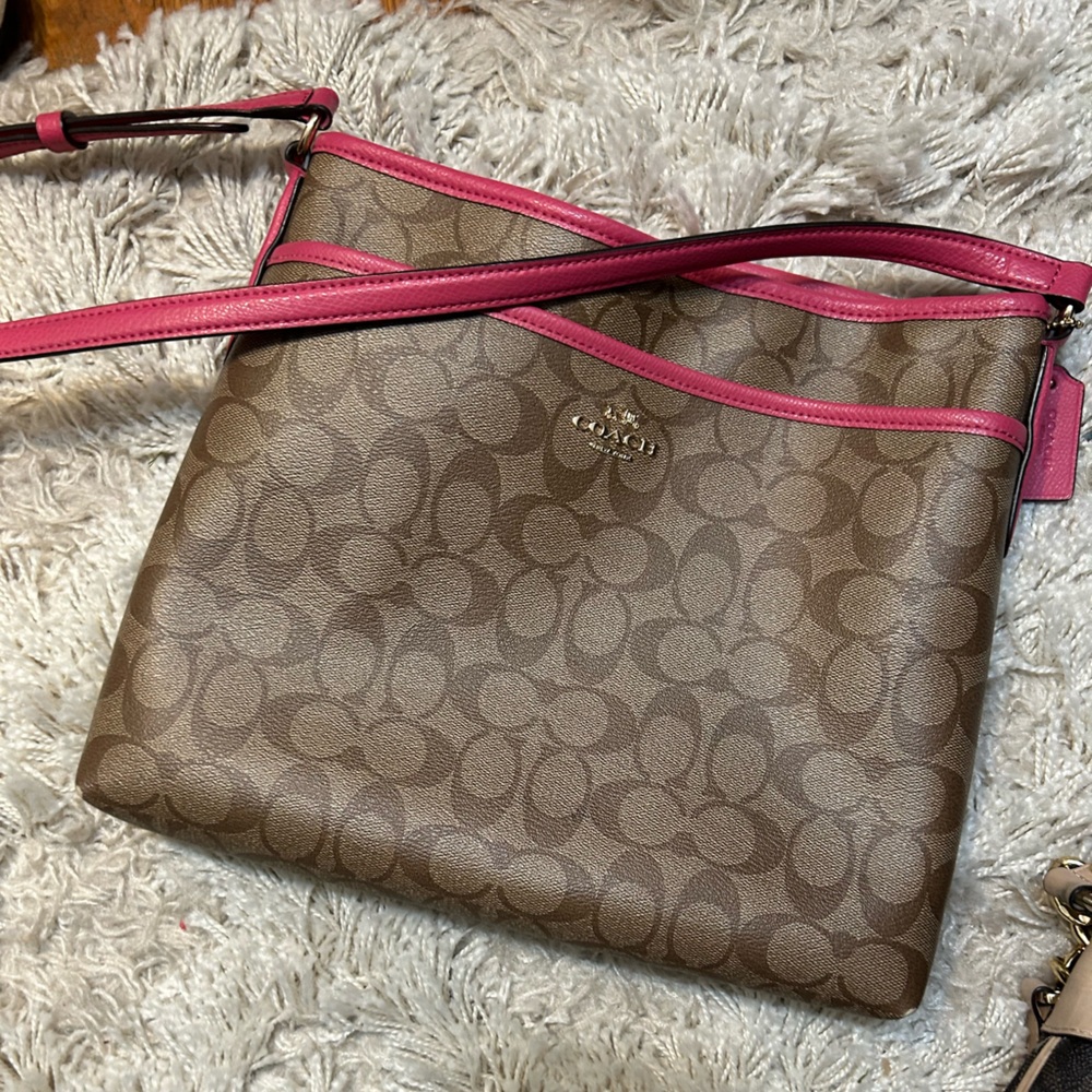 Coach Signature Brown and Pink Shoulder Bag